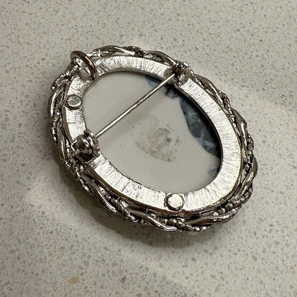 Vintage Lighthouse Brooch Pendant Silver Tone Ceramic - Picture 3 of 7